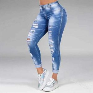 Women Casual Casual Color Solid Jeans Hole rasgado Stretch Skinny calça de rua de rua Moda Highwaisted Pocket Zipper Troushers 231221