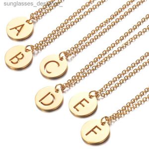 Pendant Necklaces A-Z 26 Initials Name Necklace 12mm Round Pendant Letter Alphabets Necklace Stainless Steel Femme Choker gift for WomenL231222