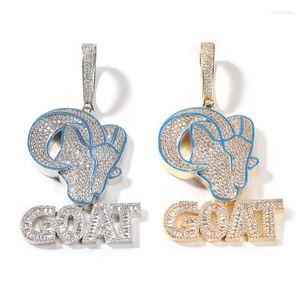 Collane a ciondolo ghiacciata da bling lettera di capra collana di capra 5a zirconia cubica blu ename testa animale animale uomo donna gioiello