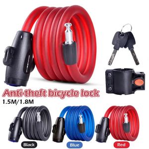 Anti-theft 1.5m/1.8m Long Steel Wire Bike Chains Lock Electric Car Portable Bike Cable Locks Bicycle Lock Cycling Accessory 231221