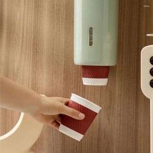 Kitchen Storage Disposable Cup Dispenser Punch-free Automatic Remove Paper Holder Wall-mounted Dust-proof Rack Drop