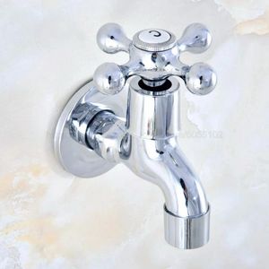 Bathroom Sink Faucets Polished Chrome Cross Handle Wall Mount Mop Pool Water Tap Faucet Single Cold Zav153