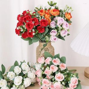 Decorative Flowers 30CM Artificial Flower Pink Sunset Red Rose Bouquet Pure Handmade Peony Home Wedding Garden Table Decoration Fake Gifts