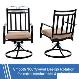 Bedroom Furniture 360-Degree Patio Swivel Chairs Set Of 2 Outdoor Dining With Cushion For Lawn Backyard Balcony Poolside Bistrosimple Dh8Tf