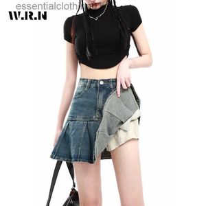 Röcke koreanischer Stil Y2K Slim Cropped Denim Rock Women Fashion Blue High Taille A-Line-Rock 2024 Spring Sommer Hotsweet Minirock L231222