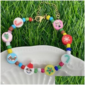 Beaded Strand Est Freshwater Pearl Colorf Snowman Santa Claus Mti-Style Charms Soft Tao Rice Beads Beaded Women Bracelet Christmas Gi Dhscg