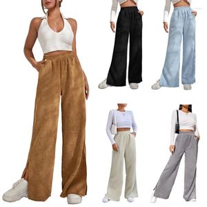 Women's Pants Wide Leg Office Lady Loose Slit Pant 2023 Fall Winter Femal High Waist Trouser With Pocket Casual Corduroy Clothes