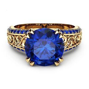 Pierścionki ślubne Blue Sapphire Flower Pierścienie 18k Gold Finger Wedding Peridot ANILLOS DE CLEATSTONE RUBY 1CARAT Dainty Cirle Pierścienie dla kobiet 231222