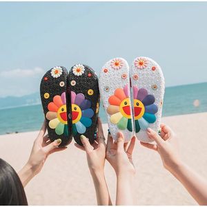 Flops Summer Women Slippers Cute Flower Flat Flip Flops Ladies Soft Slides Shoes Female Print Floral Bling Beach Casual Sandals 2022