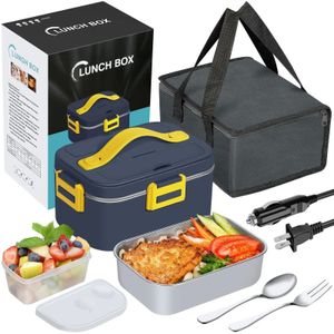 Elektrische Lunchbox 75W Lebensmittelheizung 2-in-1 Tragbares, undcoverheizte Lunchbox für Auto/LKW/Büro mit isolierter Tragetasche 231221