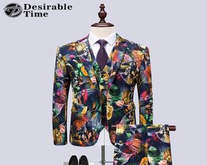 Mens Flower Suits With Pants Fashion Prom Dress Suit Men 3 Piece Floral Wedding Suits For Men Stage Clothing for Singers DT5321972817