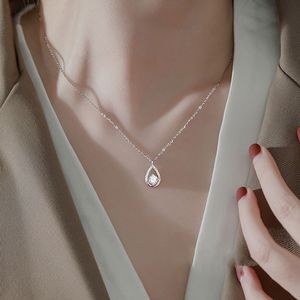 Pure Droplet Necklace Women's S Sier Pear Set Zircon Pendant Forest Student Collar Chain Small and Popular Item Jewelry