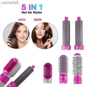 Hair Curlers Straighteners 5 in 1 Electric Hair Comb Hair Dryer Negative Ion Straightener Brush Blow Dryer Air Comb Curling Wand Detachable Brush Kit HomeL231222