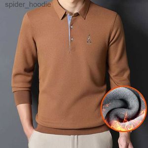 Herrpolos 2023 Autumn and Winter New Cashmere Bekväm skjorta Men's Long Sle Shirt Business Casual Fashion Thick Warm T-shirt L231222