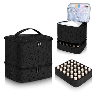 30 rutnät nagelarrangör Makeup Bag Cosmetic Manicure Case Professional Double Layer Design Nail Polish Gel Handväska med handtag 231222