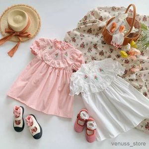 Girl's Dresses Girls Dress Summer New French Vintage с коротким рукавом розовое вышив