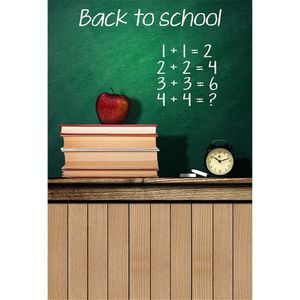 Back to School Themed Pography Backdrop Printed Books Dark Green Blackboard Chalk Clock Baby Kids Po Background Wood Floor 231221