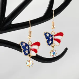Dangle Earrings 20 Styles American Flag Pattern Star Butterfly Heart Stamp Umbrella USA Balloon Baseball Apple Shape Charms Drop