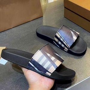 Designer Slides Men Check Sandals Summer Beach Slide Plaid Slippers Vintage Flat Blooms Flip Flops Women Causal Slippers With Box 504