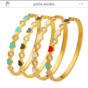 Bangle Trendy Colorful Sweet Heart Phomel Choff para mulheres meninas de aço inoxidável impermeabilizador de braceletes de cristal de arco -íris