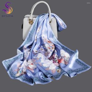 Lenços bysifa | xales de outono feminino Bufanda moda moda floral marca Mulberry seda longa lenço de lenço de pescoço 170 53cm