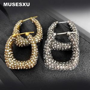 Stud Brand Embedding Full Zircon Geometric Image Pendant Earrings In Two Metallic Colors For Women's Party Jewelry Gift 231222