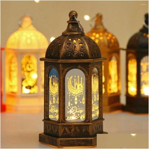 Nattljus Ramadan Lantern Decoration Plastic LED Eid Mubarak Lamp Festival Table Light 2023 Party Lighting Decorative Drop Delive OT6VG