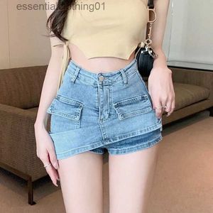 Skirts Lucyr Korean High Wiast Denim Mini Skirt Women Sexy Hot Girl Tight Bag Hip Skirts Fe Slim Anti-Glare Short Skirts Fe L231222