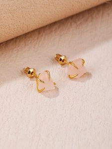 Stud Earrings BOROSA 5Pcs Rose Quartz Studs Woman Birthstone For Women Unshaped Gold Plated GH008