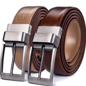 Genuine Leather Men's Belt Reversible Dress Casual Golf Belt with Rotated Buckle One Reverse for 2 Colors - 1Pcs213j