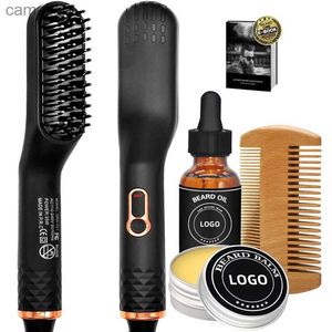 Hair Curlers Straighteners Men Beard Comb Set Hair Straightener Brush With Beard Oil Hair Curler Straightening Beard Straightener For Men Styling ToolsL231222