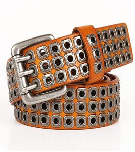 Belts Alloy There Pin Buckle Top Quality Belt Men Women Unisex Heavy Metal Punk Rock Cowskin Genuine Leather Hip Hop Rivet Jeans2731084