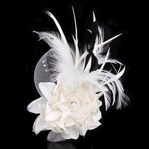 Nova roupa retrô Arte Feather Broche Rhinestone Fabric Flower Broche Pin lapela Pin festas de casamento festas de casamento 231222