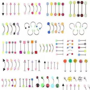 Navel & Bell Button Rings New 105Pcs Lots Mix Acrylic Stainless Steel Belly Navel Tongue Lip Body Piercing Jewelry 255Y Drop Delivery Dh1Er