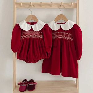 Girl's Dresses Baby Girls Clothes Autumn Toddler Baby Rompers Princess Dress Red Long Sleeves Girls Dress Christmas Sister ClothingL231222