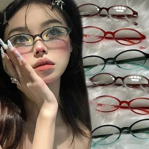 Ретро -овальные Glasse Girls Y2K Красная зеленая рама стеклянные очки декоративные компьютерные анти -синие очки с вождением на берегу 231222