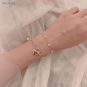 Armreifen herzförmige Anhänger Perle Kette Frauen Metall Mode Schmuck Doppelschicht Armband Geschenk