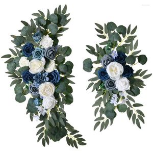 Decorative Flowers 2pcs Haze Blue Forest Wedding Arch Decoration Corner Stage Background Simulated Props