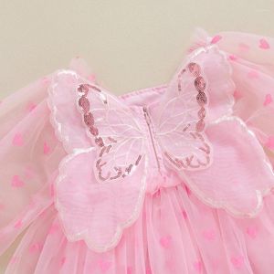 Girl Dresses Toddler Baby Mesh Sleeve Glitter Heart Stampa farfalla Ali Tulle TUTU Abito da festa Birthday Birthday