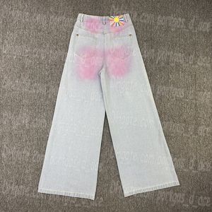 Luxury Pink Dyeing Jean Pants Women Blue Denim Trousers Casual Daily Jeans Designer Elegant Jean Trousers