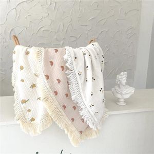 Blankets Baby Cotton Print Tassel Blanket For Born Infant Muslin Swaddle Wrap Babies Bedding Accessories Trolley