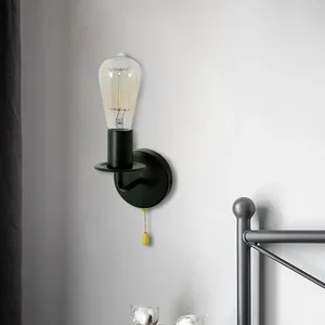 Wall Lamp Black Sconce Lighting Industrial With Pull Chain Switch For Bedroom