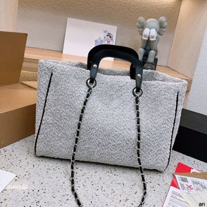 Kobiety luksurys torebka torba na torba Deauville duża pojemność kanału torby sprzęgła designerka plażowa torba na zakupy wełniane crossbody łańcuch na ramię