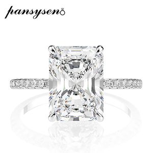 Pansysen 925 Sterling Silver Emerald Cut Simulated Diamond Wedding Rings for Women Luxury Proposal Engagement Ring 231221