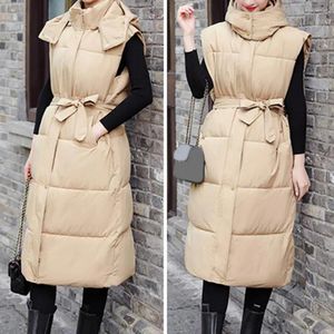 Kvinnors västar Autumn Winter Cotton vadderad Vest Coat Women Long Down Widcoat Windproof Hooded Warm Snow Outwear