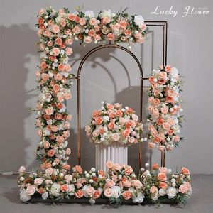 Flores decorativas Cores personalizadas Arco artificial Arco arranjo Decoração de casamento Bacjdrop Road Linear Ball Hanging Row