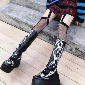 Boots Brand Design Gothic Black Platform Wedges Motorcycle Boots Street Cool Punk Comfy Walking Women Boots Big Size 43 Woman Shoes