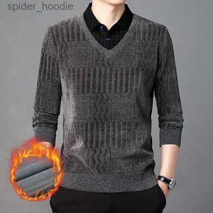 Herren Polos 2024 Neues zwei Stück Hemd für Männer langschlafen Warm Herbst und Winterkleidung Streetwear Koreanischer Stil Tops Festes Hemd L231222