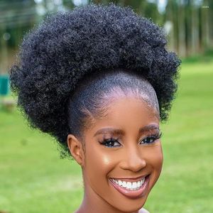 Afro kręcone ludzkie włosy z grzywką koronkową perukę czołową naturalny czarny brązowy kolor krótki sassy dla kobiet