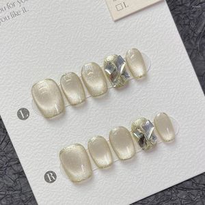 False Nails Handmade Short Press On Korean Cat Eye Cute Rhinestone Design Reusable Fake Full Cover Nail Tips Nailworld Store